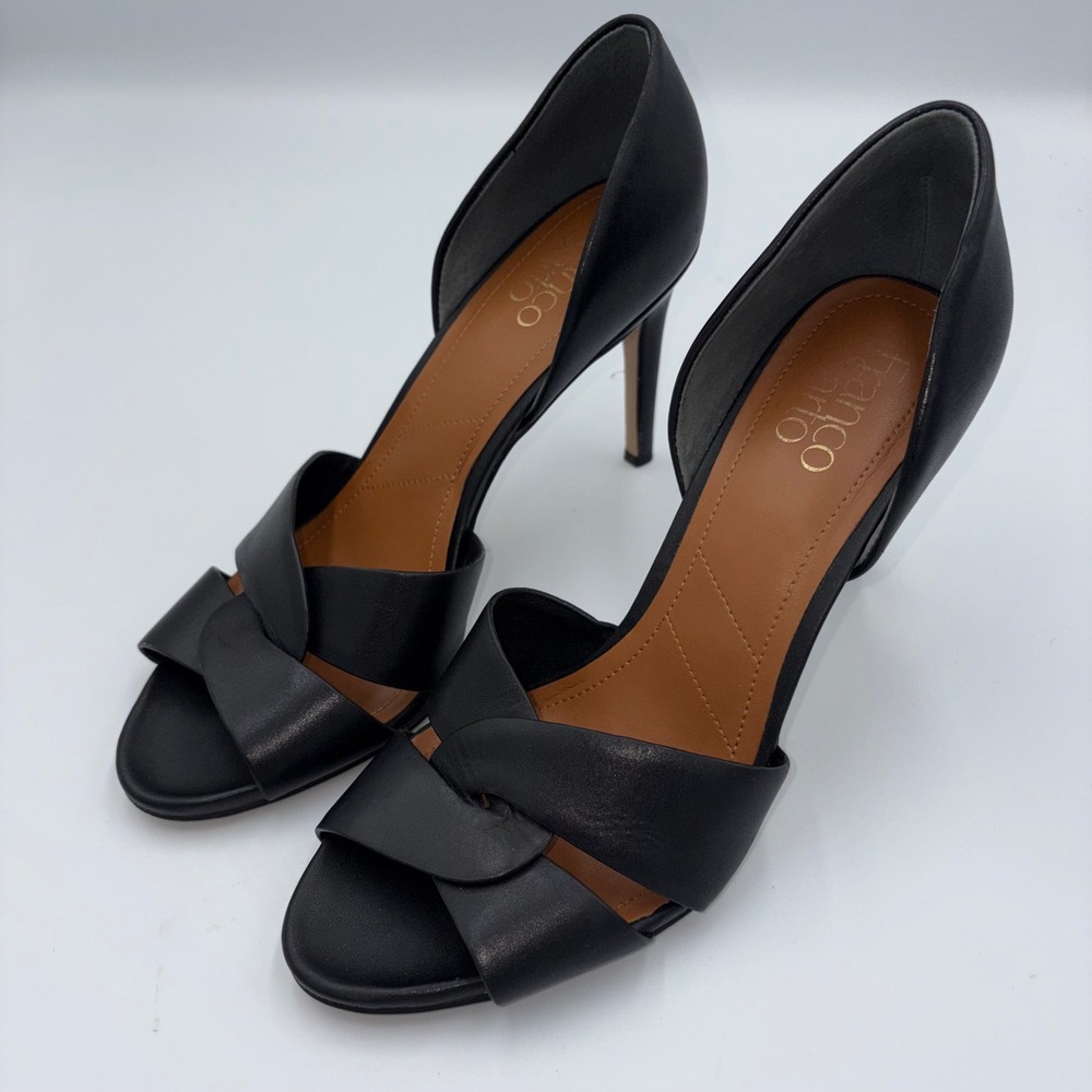 Franco Sarto Anita Black Leather Knotted D'Orsay Stiletto Heels Sandals 8.5M